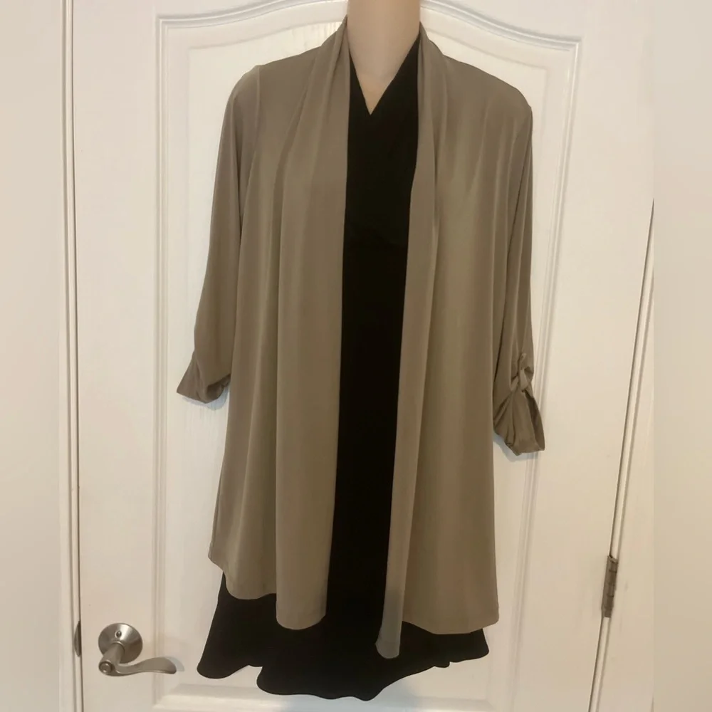 Lot 2 Susan Graver Open Front Cardigan - Black Taupe Tan, Size S